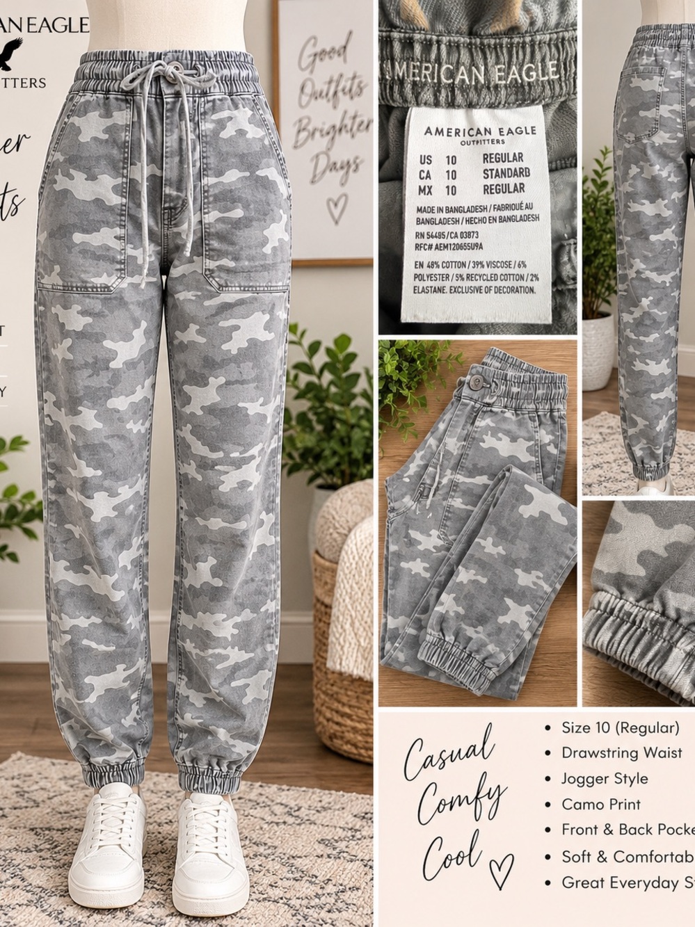 American Eagle Outfitters Gray Camo Jogger Pants – Women’s Size 10 Regular